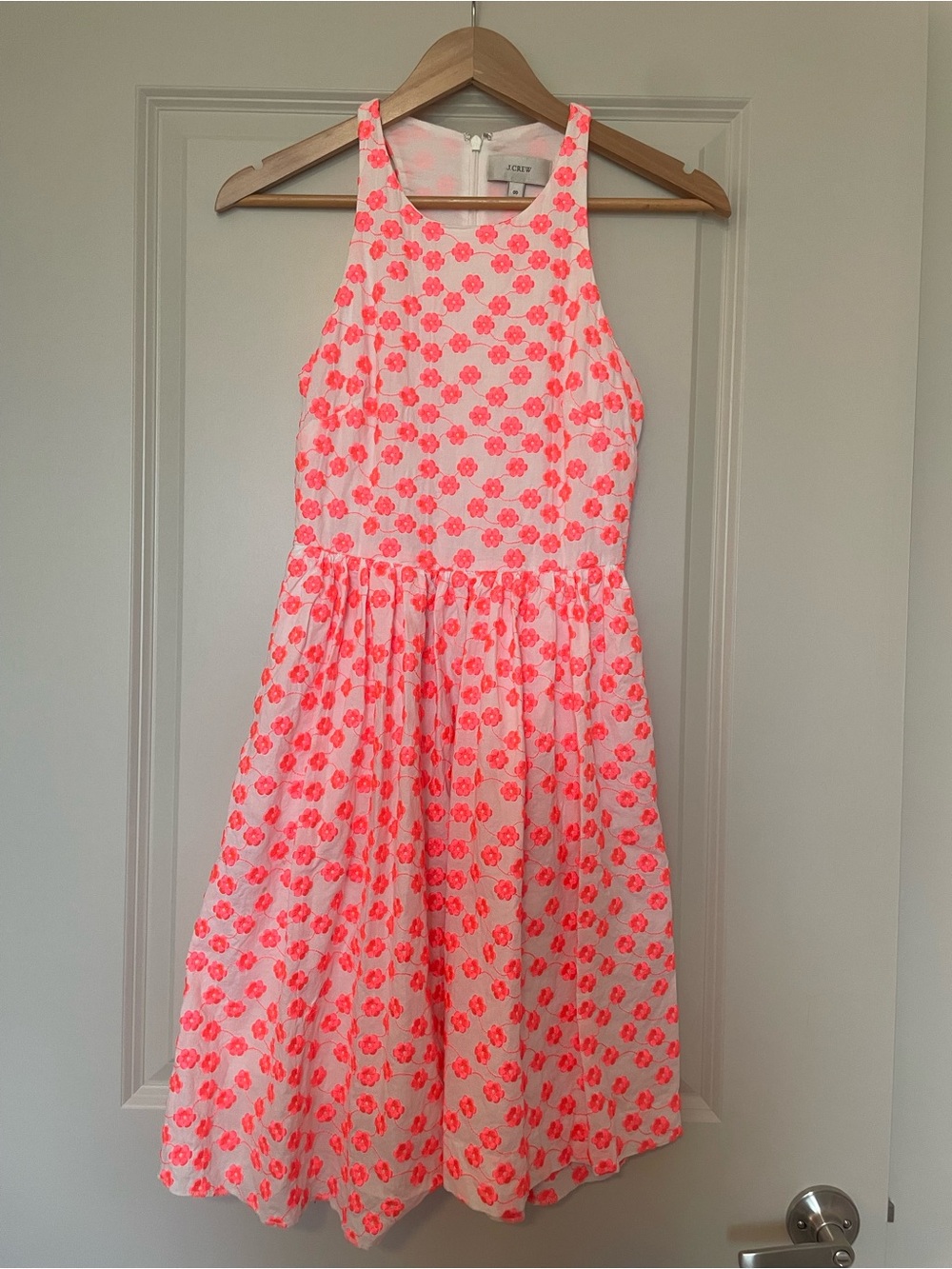 J.Crew Neon Pink Embroidered Floral Racerback Dress